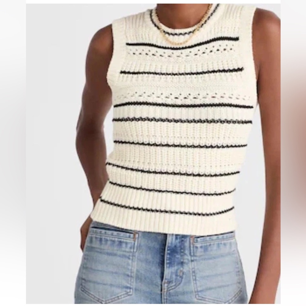 Madewell Tipped Stitch Femme Ellis Cream/Black Striped Knit Vest S NWT